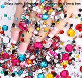 1000 Pieces ' Acrylic Mixed Rhinestone Mostly Round 3mm to 8mm Size Flat back used in Jewellery ,Hobby Work ,Nail Art ,Craft work etc.