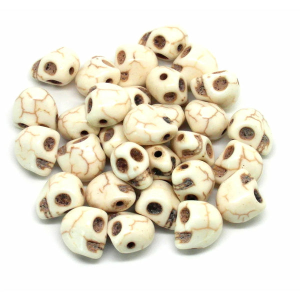 50/PCS PKG. SKULL HOWLITE GEMSTONE OFF WHITE SPIDER TURQUOISE SKULL BEADS  in size about 11mm