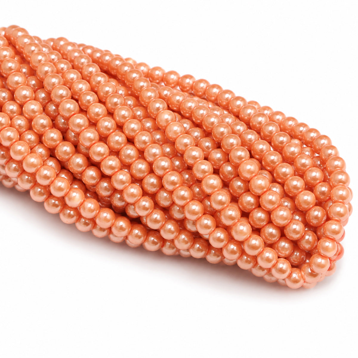 4mm Round Glass Pearl Beads – Orange Pearl Finish – Approx. 210 Beads Per String – Jewelry Making Supplies