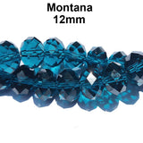 12mm Montana Blue, Per Line Faceted Opaque Rondelle Shaped Crystal Beads