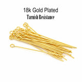 51mm Size,50 pcs Eye pins long, tarnish Resistant Gold plated on brass material
