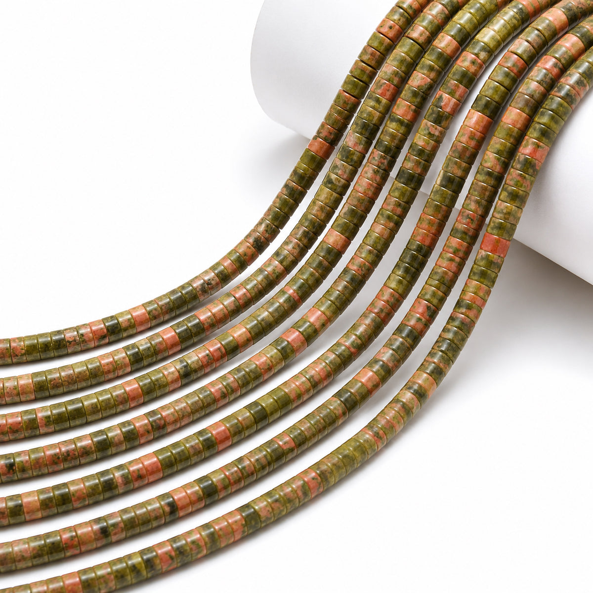 Natural Unakite Jasper Heishi Disc Beads 4x2mm – Genuine Semi Precious Gemstone Spacer Beads, 15 Inch Strand, Approx. 150–154 Beads