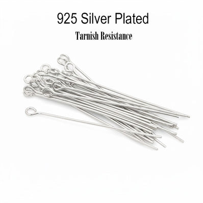 51mm Size,50 pcs Eye pins long, tarnish Resistant Silver 925 plated on brass material