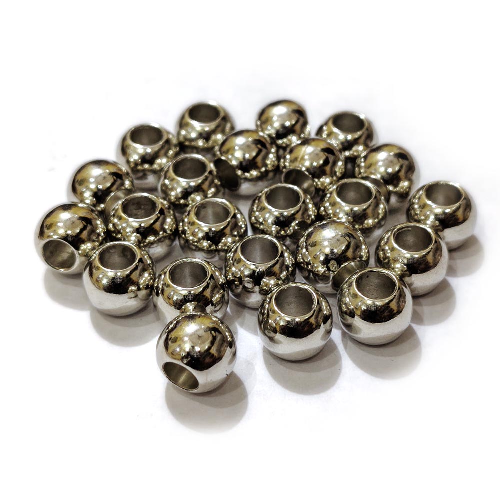 50 PIECES PACK' Premium 10mm acrylic beads with a brilliant nickel/rhodium silver finish' Lightweight and perfect for jewelry making, spacers, and crafts.