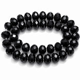 Black Crystal Glass Faceted Rondelle Beads 10x8mm | 10mm Abacus Tyre Shape | Jet Black Opaque Glass Beads | 68–70 Beads Per Strand | Jewelry Making Supplies