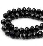 Black Crystal Glass Faceted Rondelle Beads 10x8mm | 10mm Abacus Tyre Shape | Jet Black Opaque Glass Beads | 68–70 Beads Per Strand | Jewelry Making Supplies