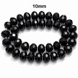Black Crystal Glass Faceted Rondelle Beads 10x8mm | 10mm Abacus Tyre Shape | Jet Black Opaque Glass Beads | 68–70 Beads Per Strand | Jewelry Making Supplies