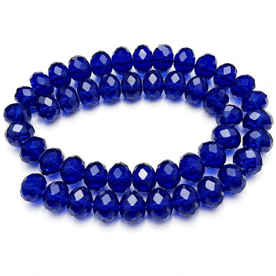 Blue Crystal Glass Faceted Rondelle Beads 10x8mm | Sapphire Blue Abacus Tyre Shape | 68–70 Beads Per Strand | Premium Jewelry Making Beads