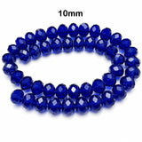 Blue Crystal Glass Faceted Rondelle Beads 10x8mm | Sapphire Blue Abacus Tyre Shape | 68–70 Beads Per Strand | Premium Jewelry Making Beads