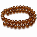 Brown Crystal Glass Faceted Rondelle Beads 10x8mm | Transparent Brown Abacus Tyre Shape | 68–70 Beads Per Strand | Premium Jewelry Making Beads