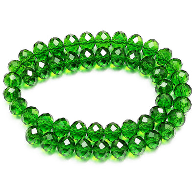 Green Crystal Glass Faceted Rondelle Beads 10x8mm | Transparent Green Abacus Tyre Shape | 68–70 Beads Per Strand | Premium Jewelry Making Beads