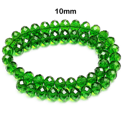 Green Crystal Glass Faceted Rondelle Beads 10x8mm | Transparent Green Abacus Tyre Shape | 68–70 Beads Per Strand | Premium Jewelry Making Beads