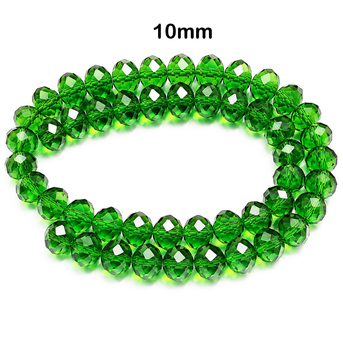 Green Crystal Glass Faceted Rondelle Beads 10x8mm | Transparent Green Abacus Tyre Shape | 68–70 Beads Per Strand | Premium Jewelry Making Beads
