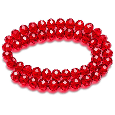 Red Crystal Glass Faceted Rondelle Beads 10x8mm | Transparent Ruby Red Abacus Tyre Shape | 68–70 Beads Per Strand | Premium Jewelry Making Beads