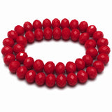 Opaque Red Crystal Glass Faceted Rondelle Beads 10x8mm | Solid Red Abacus Tyre Shape | 68–70 Beads Per Strand | Premium Jewelry Making Beads