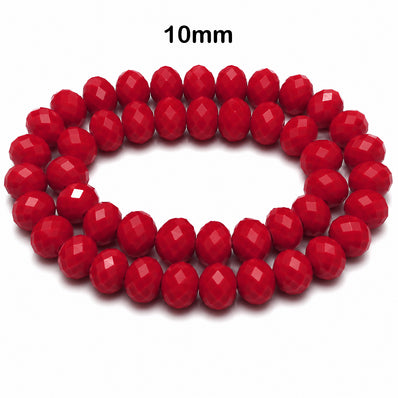 Opaque Red Crystal Glass Faceted Rondelle Beads 10x8mm | Solid Red Abacus Tyre Shape | 68–70 Beads Per Strand | Premium Jewelry Making Beads