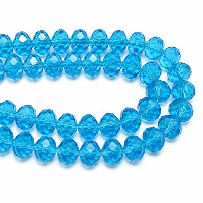 Turquoise Blue Crystal Glass Faceted Rondelle Beads 10x8mm | Transparent Aqua Blue Abacus Tyre Shape | 68–70 Beads Per Strand | Premium Jewelry Making Beads