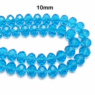 Turquoise Blue Crystal Glass Faceted Rondelle Beads 10x8mm | Transparent Aqua Blue Abacus Tyre Shape | 68–70 Beads Per Strand | Premium Jewelry Making Beads