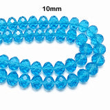 Turquoise Blue Crystal Glass Faceted Rondelle Beads 10x8mm | Transparent Aqua Blue Abacus Tyre Shape | 68–70 Beads Per Strand | Premium Jewelry Making Beads