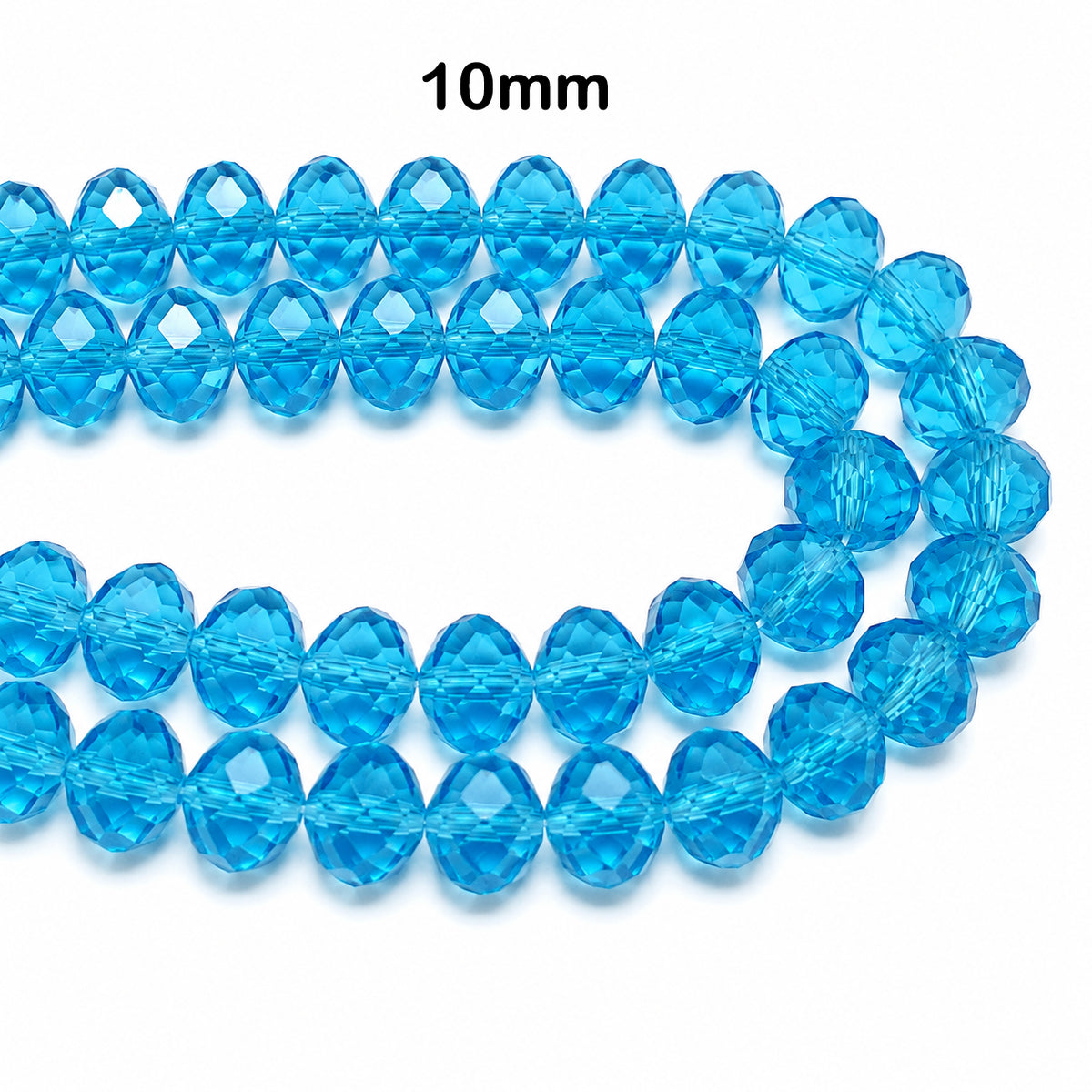 Turquoise Blue Crystal Glass Faceted Rondelle Beads 10x8mm | Transparent Aqua Blue Abacus Tyre Shape | 68–70 Beads Per Strand | Premium Jewelry Making Beads