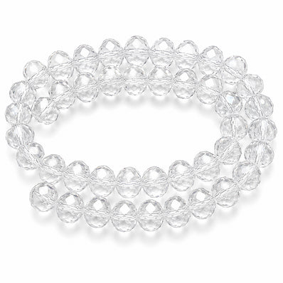 Clear Crystal Glass Faceted Rondelle Beads 10x8mm | Transparent White Abacus Tyre Shape | 68–70 Beads Per Strand | Premium Jewelry Making Beads