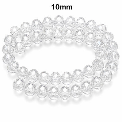 Clear Crystal Glass Faceted Rondelle Beads 10x8mm | Transparent White Abacus Tyre Shape | 68–70 Beads Per Strand | Premium Jewelry Making Beads