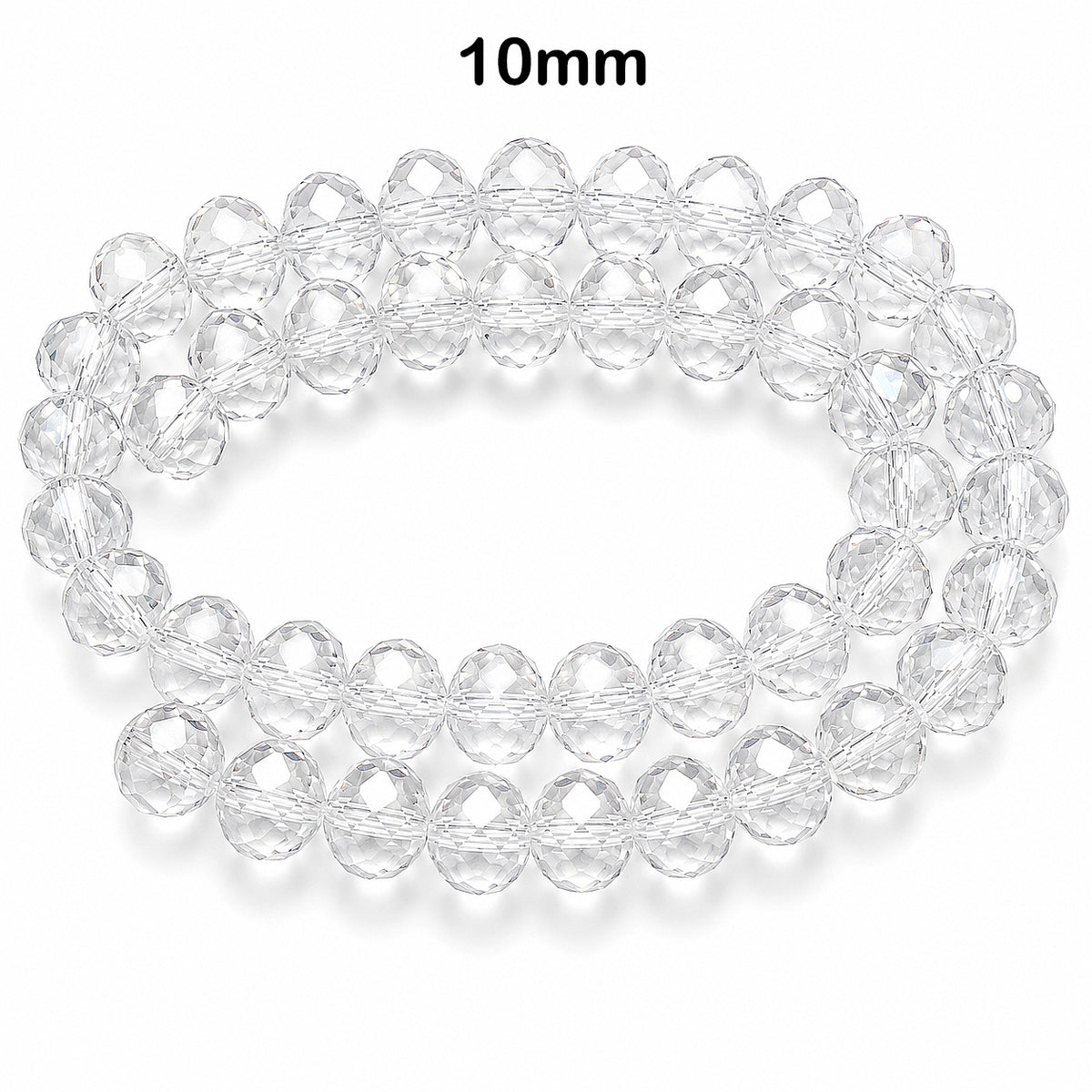 Clear Crystal Glass Faceted Rondelle Beads 10x8mm | Transparent White Abacus Tyre Shape | 68–70 Beads Per Strand | Premium Jewelry Making Beads
