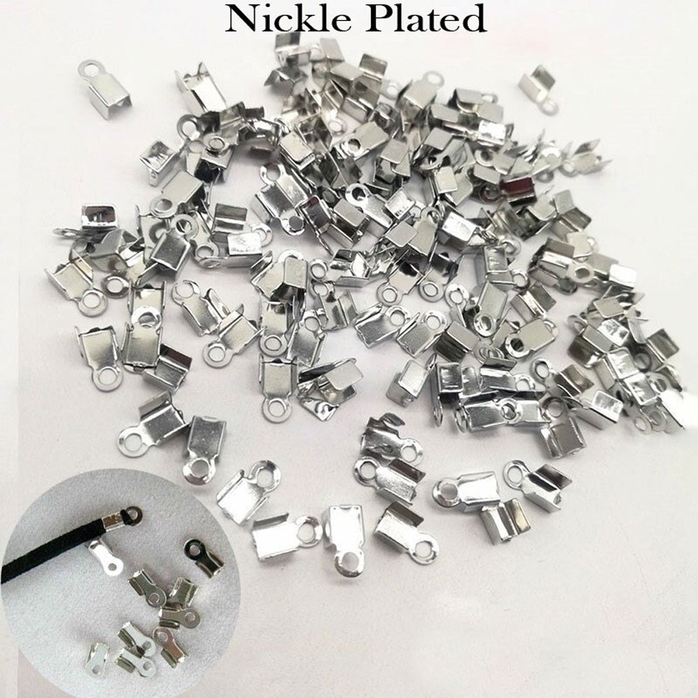 Rhodium Steel, 200 PCS SMALL SIZE CORD END TIPS CRIMP FINDINGS FASTENER JEWELRY MAKING RAW MATERIALS