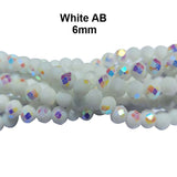 White AB, Per Line 6mm Faceted Opaque Rondelle Shaped Crystal Beads