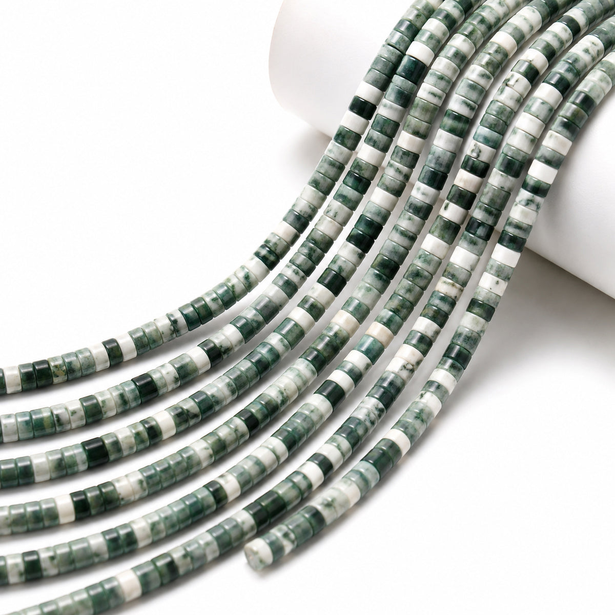 Natural Green Tree Agate Heishi Disc Beads 4x2mm – Genuine Semi Precious Gemstone Spacer Beads, 15 Inch Strand, Approx. 150–154 Beads
