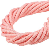 Pink COLOR PER STRAND/LINE 6MM WASHER FIMO CANDIES DESIGNER RUBBER BEADS POLYMER CLAY BEADS FOR CRAFT AND JEWELRY MAKING, APPROX 350 BEADS IN A LINE, ONE LINE HAS ABOUT 14.5 INCHES LONG