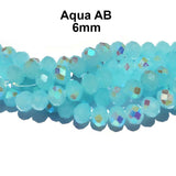 Aqua Blue, Per Line 6mm Faceted Opaque Rondelle Shaped Crystal Beads
