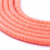 Coral PINK COLOR PER STRAND/LINE 6MM WASHER FIMO CANDIES DESIGNER RUBBER BEADS POLYMER CLAY BEADS FOR CRAFT AND JEWELRY MAKING, APPROX 350 BEADS IN A LINE, ONE LINE HAS ABOUT 14.5 INCHES LONG