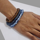 3 pcs set, blue and brown shade handmade glass beads bracelets
