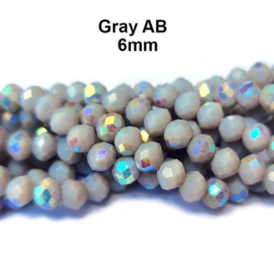 Gray AB, Per Line 6mm Faceted Opaque Rondelle Shaped Crystal Beads