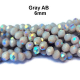 Gray AB, Per Line 6mm Faceted Opaque Rondelle Shaped Crystal Beads