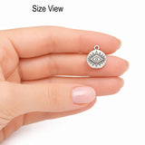 10pcs Silver Evil Eye Coin Charms, Round Protection Eye Pendant Charms, Boho Lucky Eye Charms for Bracelet Necklace Earrings DIY Jewelry Making Findings
