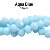 Aqua Blue, Per Line 10mm Faceted Opaque Rondelle Shaped Crystal Beads