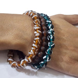 3 pcs set, brown and teal shade combo handmade lampwork glass beads bracelets