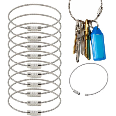 Pack of 10pcs, Stainless Steel Cable Wire Keyring 50mm – Screw Lock Loop Keychain Ring, Heavy Duty Key Holder