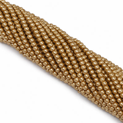 4mm Round Glass Pearl Beads – Golden Beige Pearl Finish – Approx. 210 Beads Per String – Jewelry Making & Craft Supplies