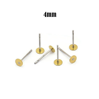100pcs Brass Earring posts, Round pad brass earrings, 4x12mm, Earring blanks, Jewelry making