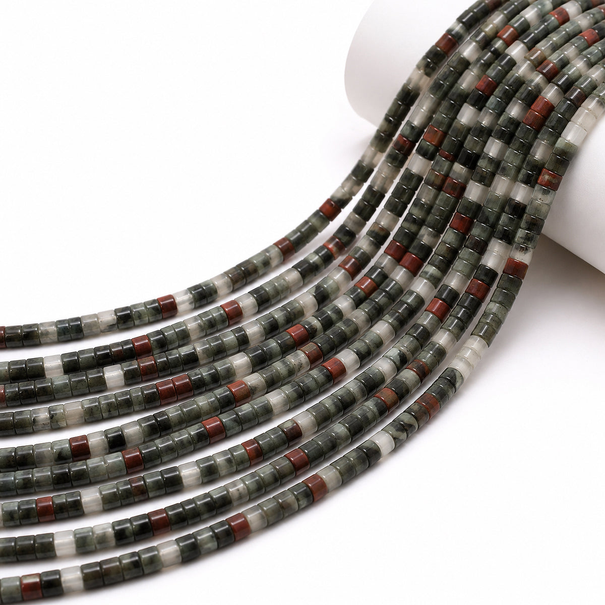 Fancy Bloodstone Heishi Disc Beads – Natural Semi Precious Gemstone Spacer Beads, 15 Inch Strand, Approx. 150–154 Beads for Jewelry Making Size approx 4.5mm