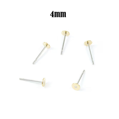 100pcs Brass Earring posts, Round pad brass earrings, 4x12mm, Earring blanks, Jewelry making