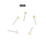 100pcs Brass Earring posts, Round pad brass earrings, 4x12mm, Earring blanks, Jewelry making
