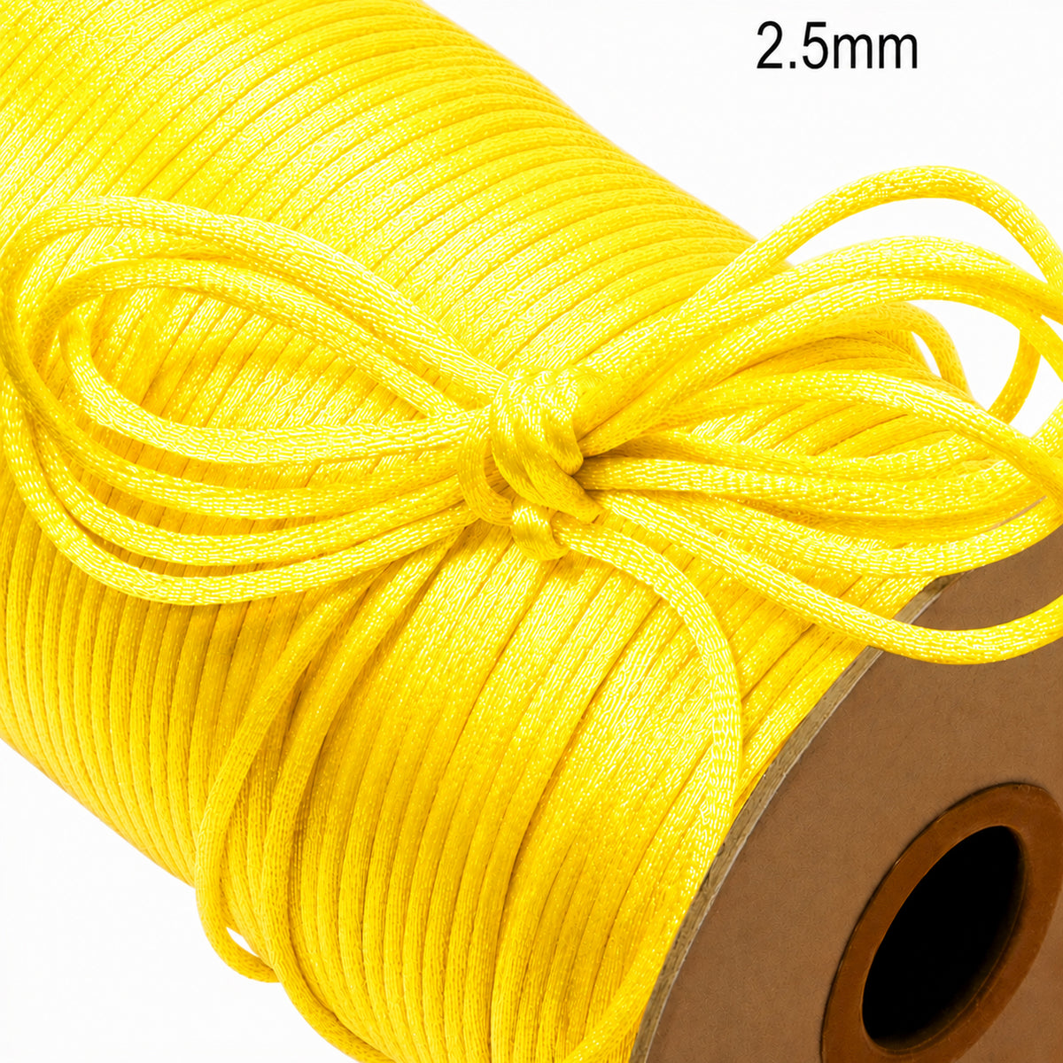 Bright Yellow Rat Tail Satin Cord 2.5mm – 10 Meter Pack | Silk Satin Malai Dori for Jewelry Making, Beading, Macrame & DIY Crafts