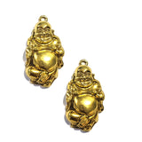 2 Pcs Pkg. Laughing Buddha Pendants Gold Oxidized in size about 30x50mm