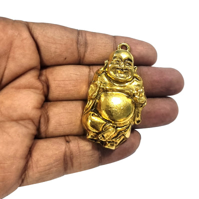 2 Pcs Pkg. Laughing Buddha Pendants Gold Oxidized in size about 30x50mm