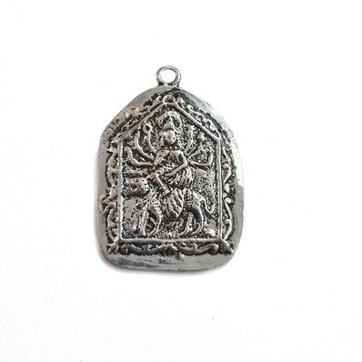 2 PCS PKG, MAA Durga PENDANTS SILVER ANTIQUED JEWELRY MAKING PENDANT SIZE ABOUT 40MM