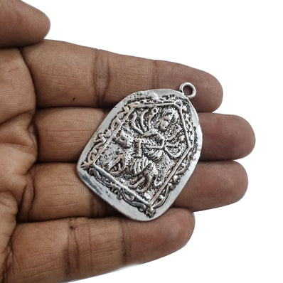 2 PCS PKG, MAA Durga PENDANTS SILVER ANTIQUED JEWELRY MAKING PENDANT SIZE ABOUT 40MM